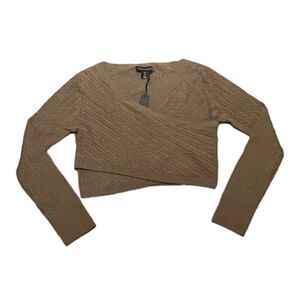 NWT House‎ of Harlow 1960 Women's Brown Cross Front Sweater, Size L, NWT